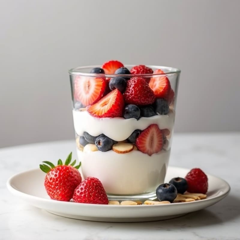 Greek Yogurt Parfait with Mixed Berries and Almonds