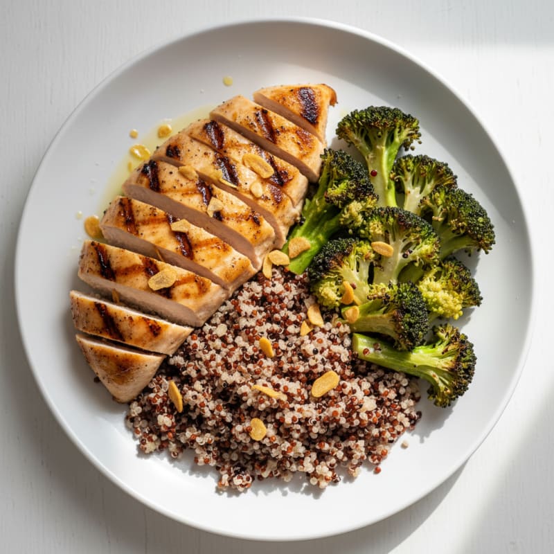 Grilled Chicken Breast with Quinoa and Roasted Broccoli