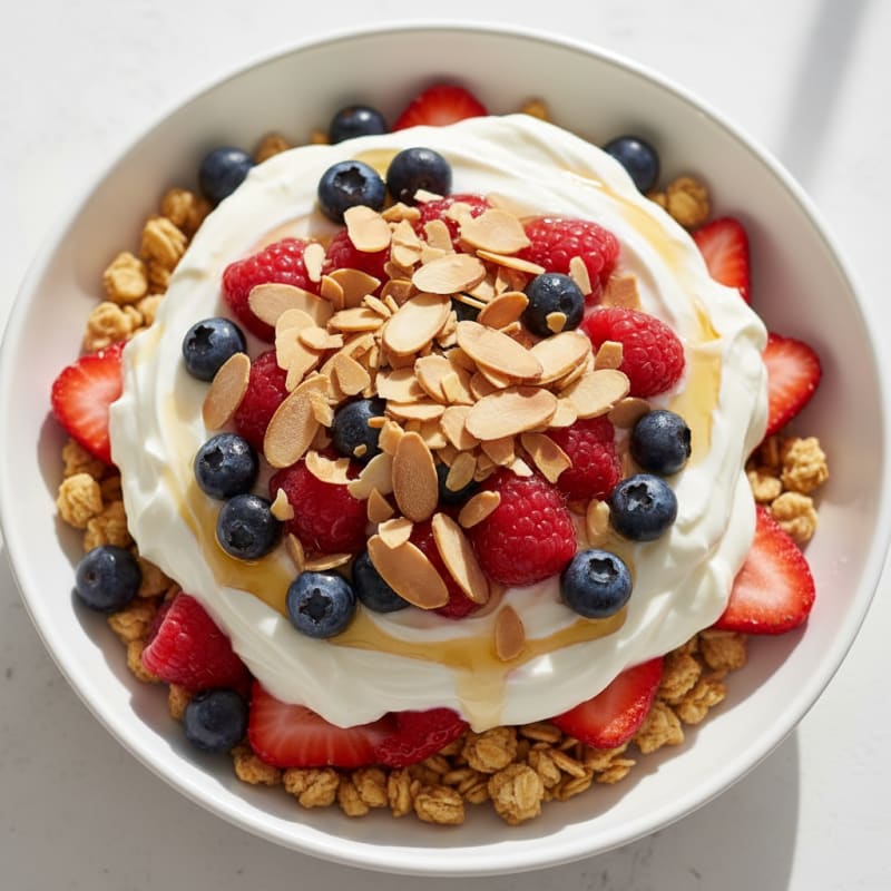 Creamy Greek Yogurt Parfait with Mixed Berries and Almonds