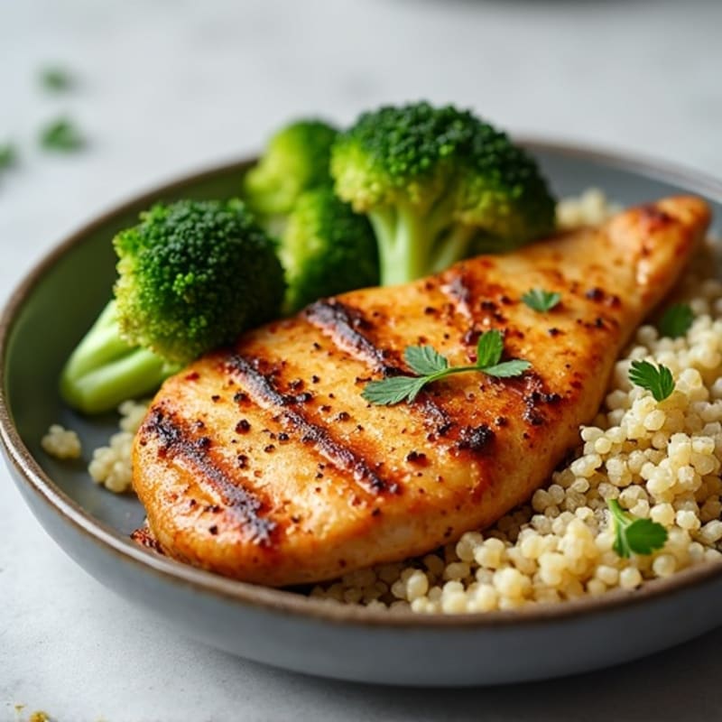Grilled Chicken Breast with Quinoa and Roasted Broccoli