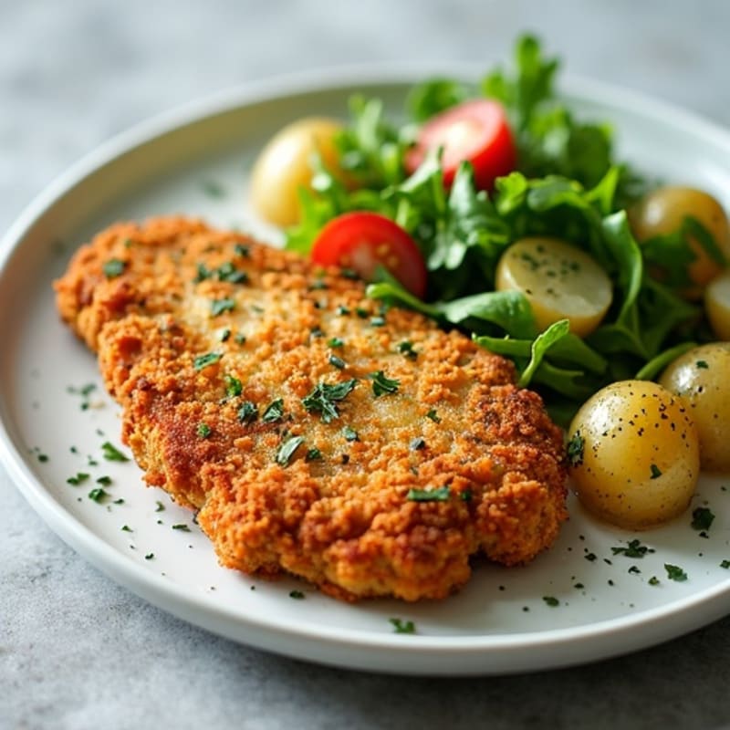 Crispy Herb-Crusted Chicken Schnitzel with Arugula Potato Salad