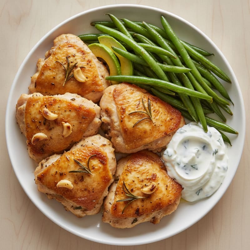 Herb-Baked Chicken Thighs with Steamed Green Beans