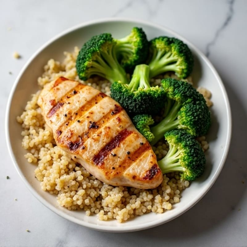 Grilled Chicken Breast with Steamed Broccoli and Quinoa