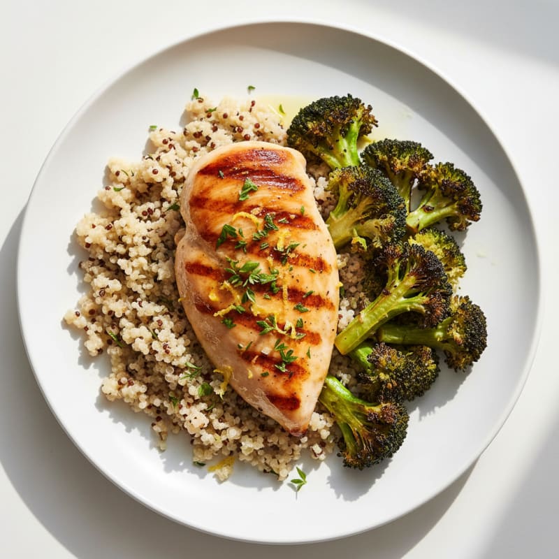 Grilled Chicken Breast with Quinoa and Roasted Broccoli