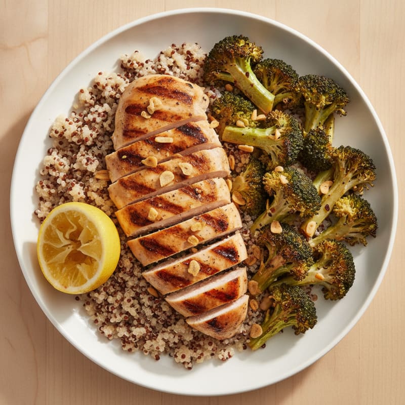 Grilled Chicken Breast with Quinoa and Roasted Broccoli
