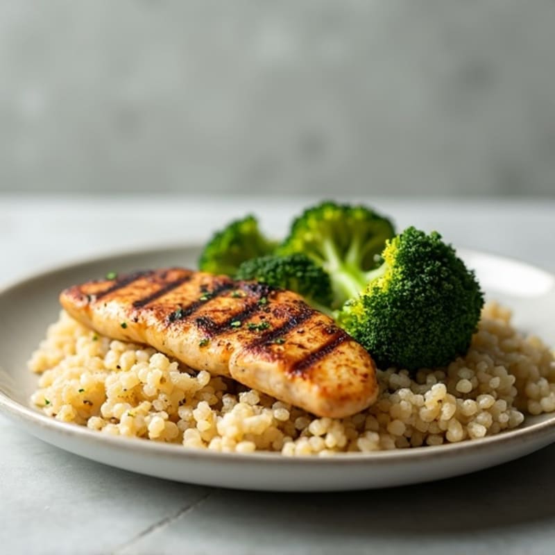 Grilled Chicken Breast with Quinoa and Steamed Broccoli