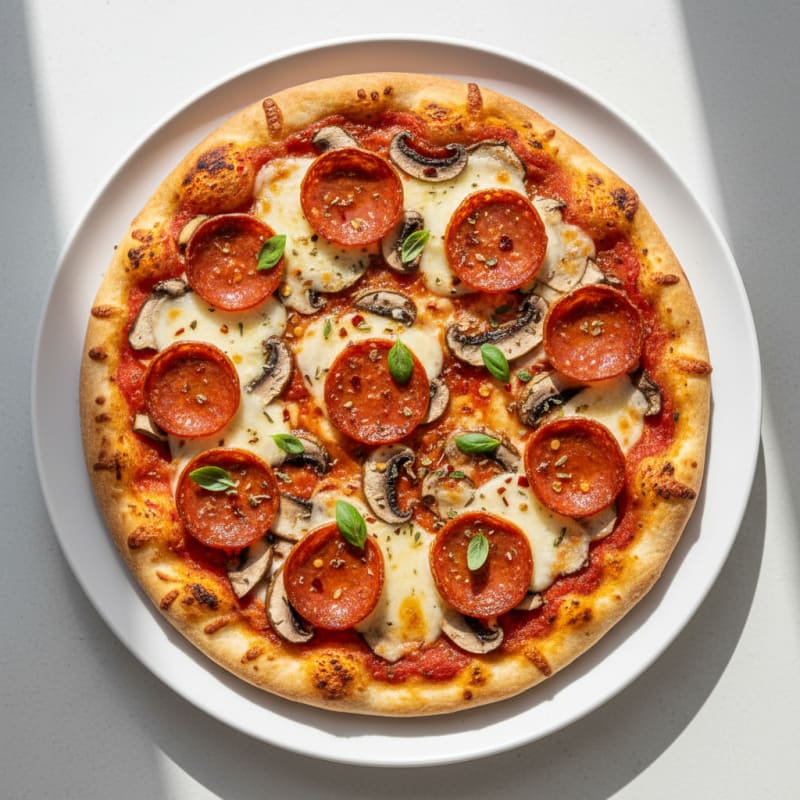 Crispy Pepperoni and Mushroom Pizza