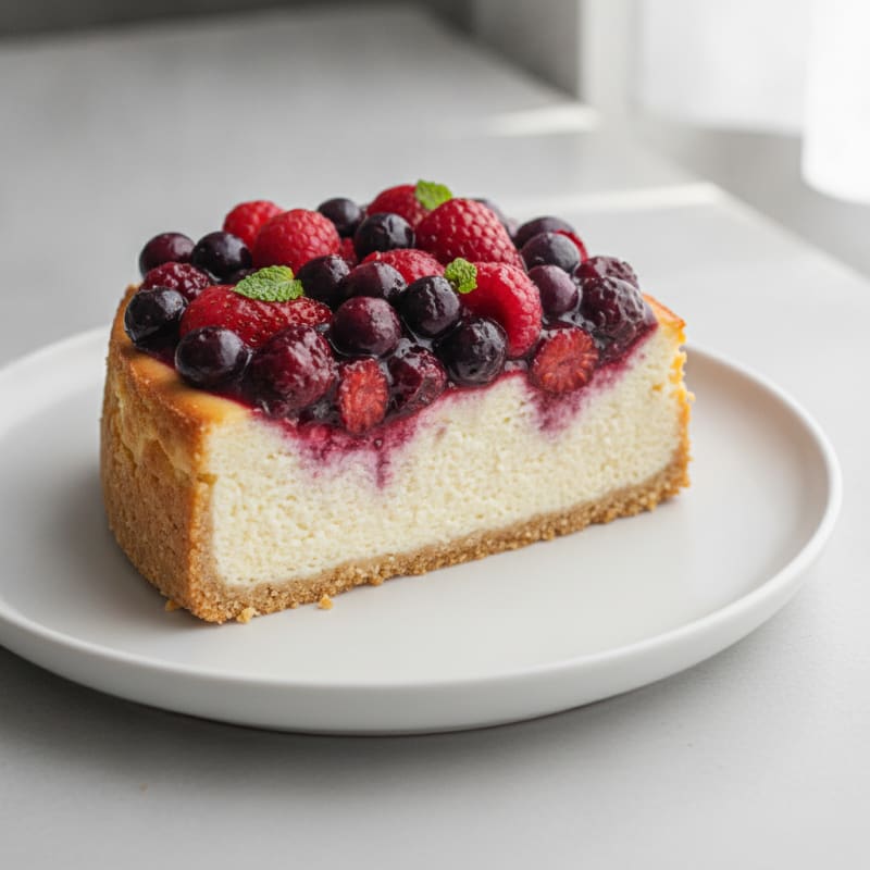 Greek Yogurt Protein Cheesecake with Mixed Berries