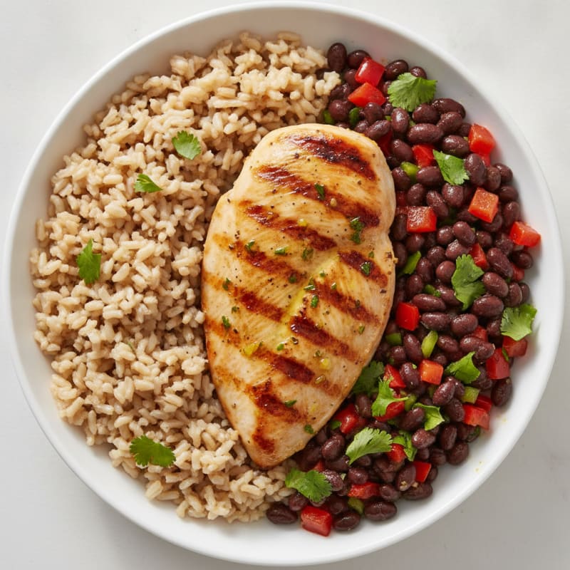 Grilled Chicken Breast with Brown Rice and Bean Salad