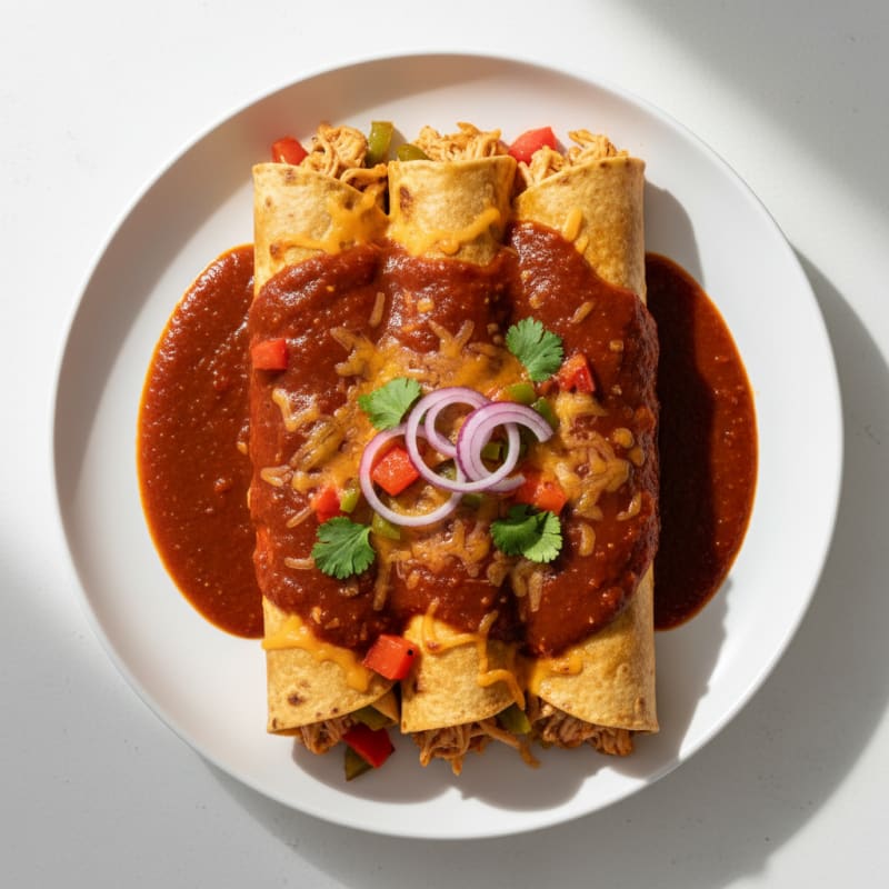Mexican Chicken Enchiladas with Red Chili Sauce