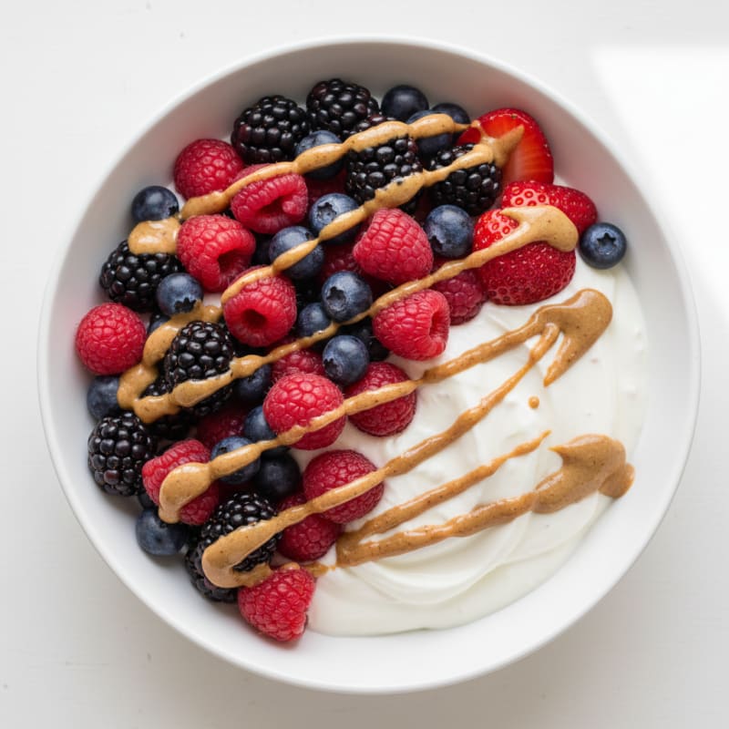 Greek Yogurt Protein Bowl with Mixed Berries and Almond Butter