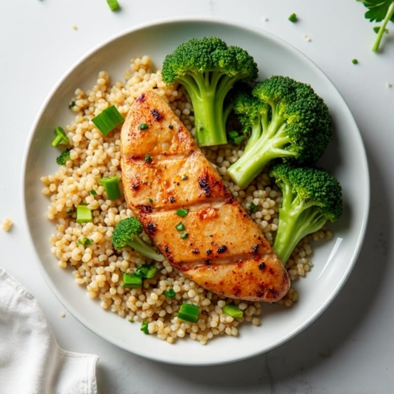 Grilled Chicken Breast with Roasted Broccoli and Quinoa