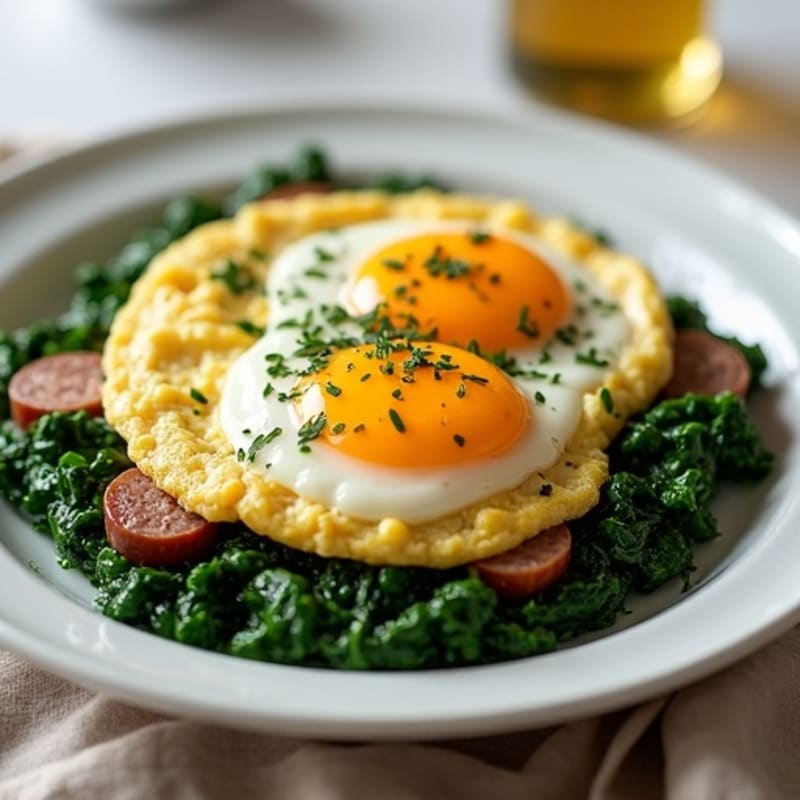 Hearty Egg and Turkey Sausage Scramble with Sautéed Spinach