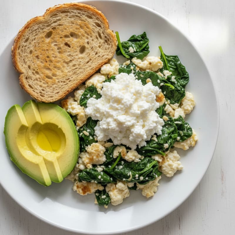Egg White and Spinach Scramble with Cottage Cheese