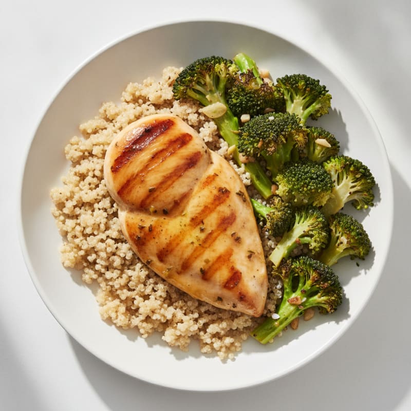 Grilled Chicken Breast with Quinoa and Roasted Broccoli