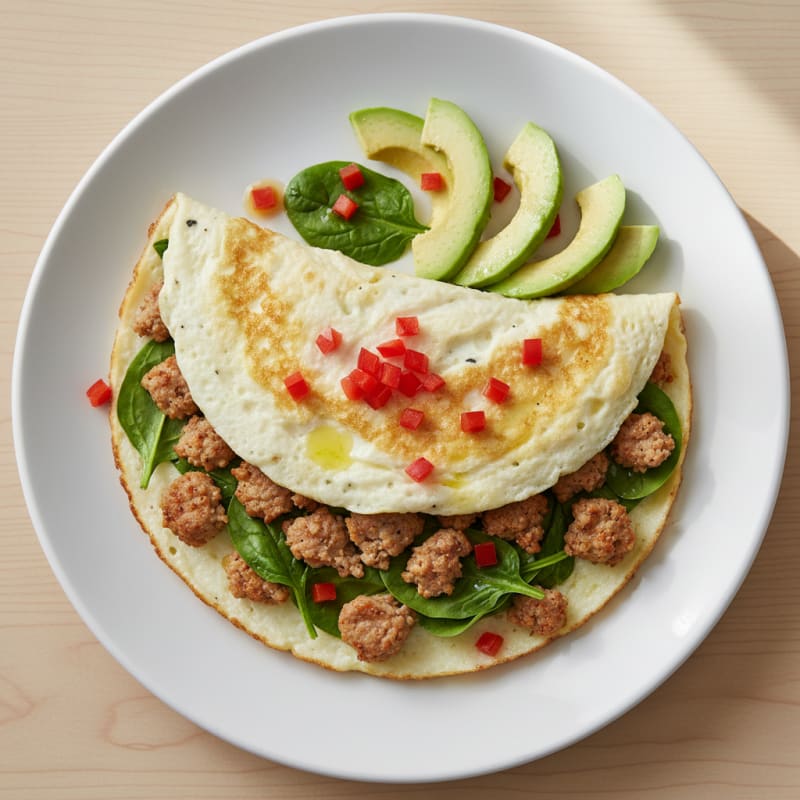 Egg White Omelette with Turkey Sausage and Spinach