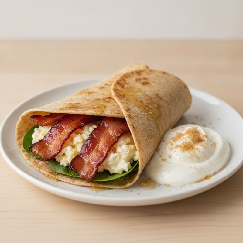 Crispy Turkey Bacon and Egg White Wrap with Greek Yogurt