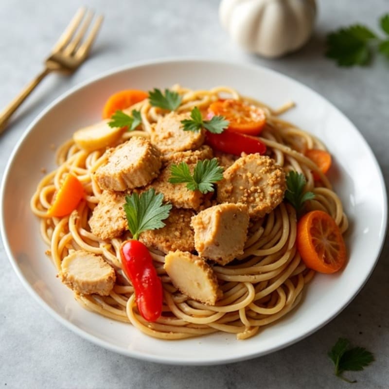 Creamy Peanut Noodles with Chicken and Crispy Vegetables