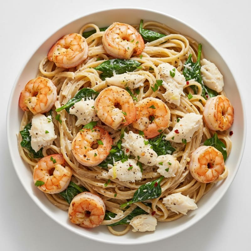 Creamy Garlic Shrimp and Crab Linguine
