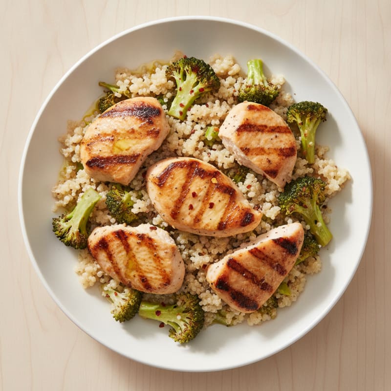 Grilled Chicken and Quinoa Bowl with Roasted Broccoli
