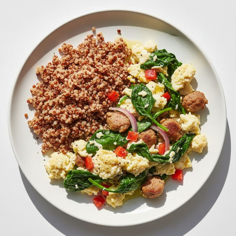 Egg White and Spinach Scramble with Turkey Sausage