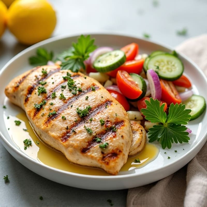Lemon Herb Grilled Chicken with Crisp Feta Vegetable Salad