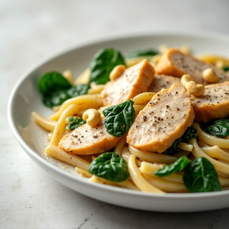 Creamy Cashew Chicken and Spinach Pasta