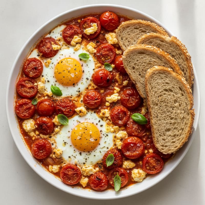 Baked Eggs with Roasted Tomatoes and Feta