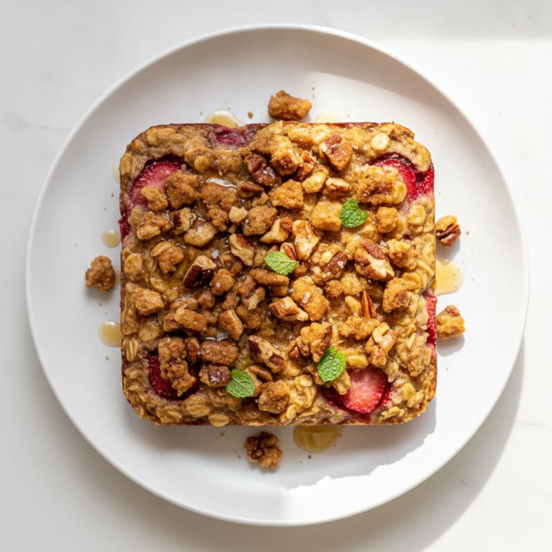 Strawberry Oatmeal Bake with Pecan Crumble
