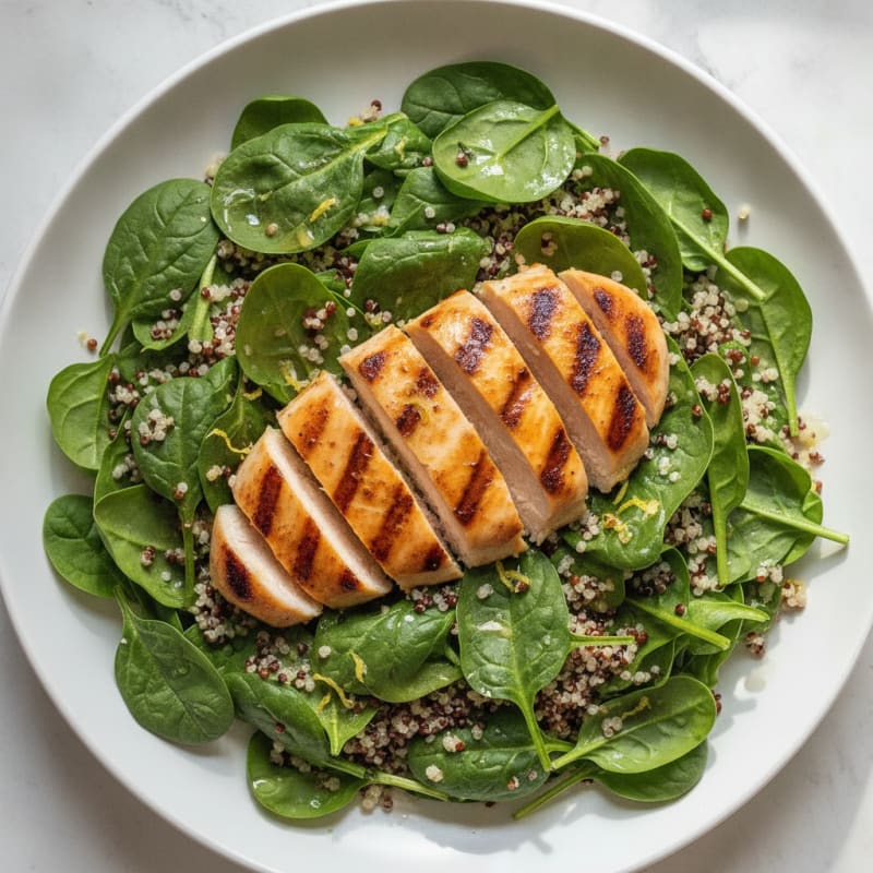 Grilled Chicken Breast with Spinach and Quinoa Salad