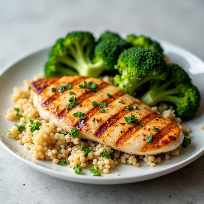 Grilled Chicken Breast with Quinoa and Roasted Broccoli