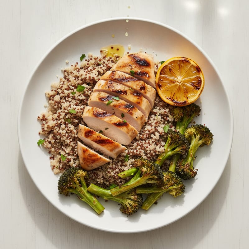 Grilled Chicken Breast with Quinoa and Roasted Broccoli