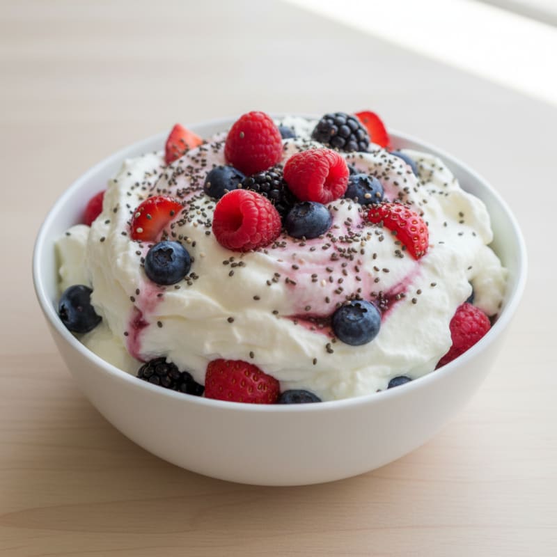 Greek Yogurt Protein Mousse with Mixed Berries