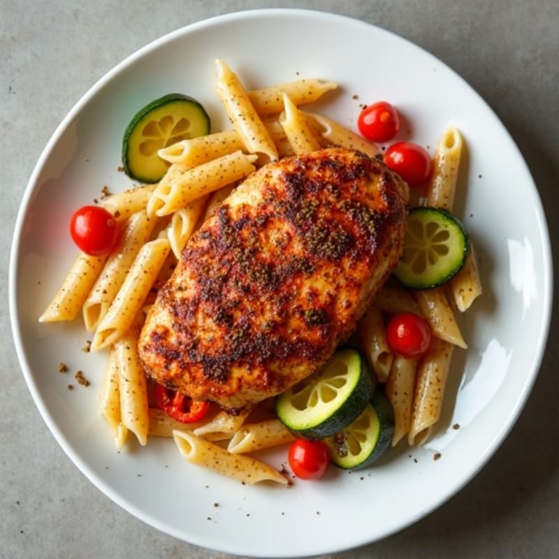 Spicy Cajun Chicken with Whole Wheat Pasta and Fresh Vegetables