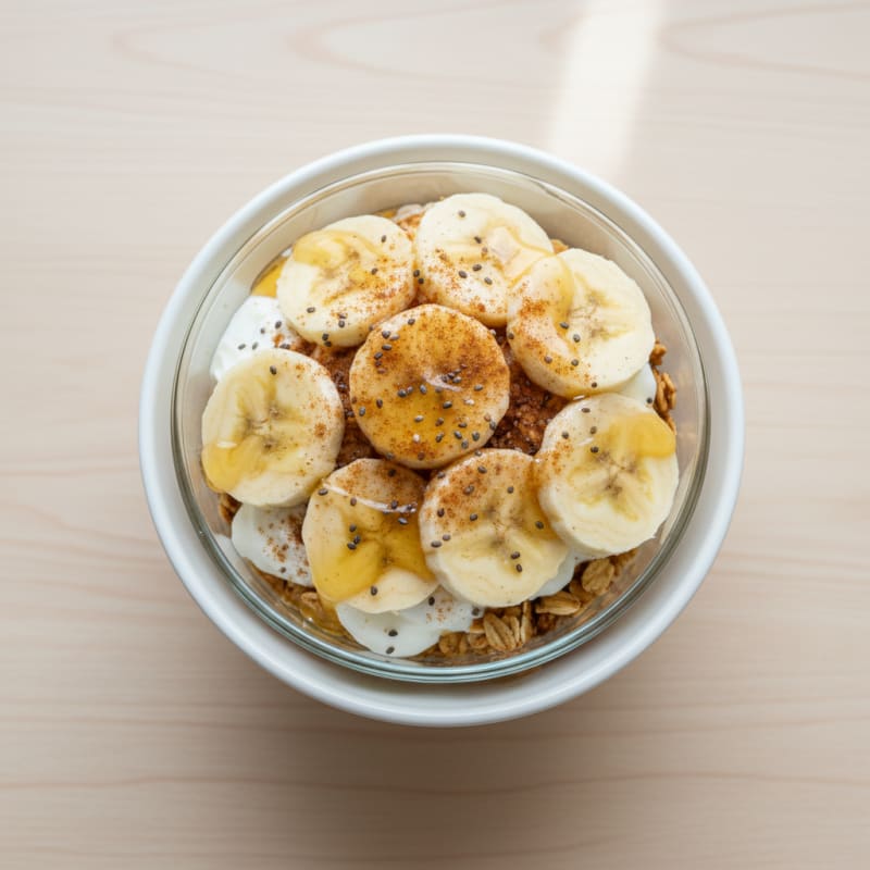 Greek Yogurt and Oat Parfait with Sliced Banana