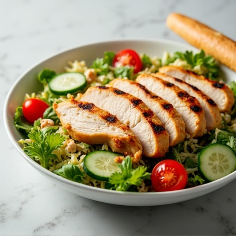 Grilled Chicken Salad with Crunchy Cabbage Slaw and Whole Wheat Breadstick