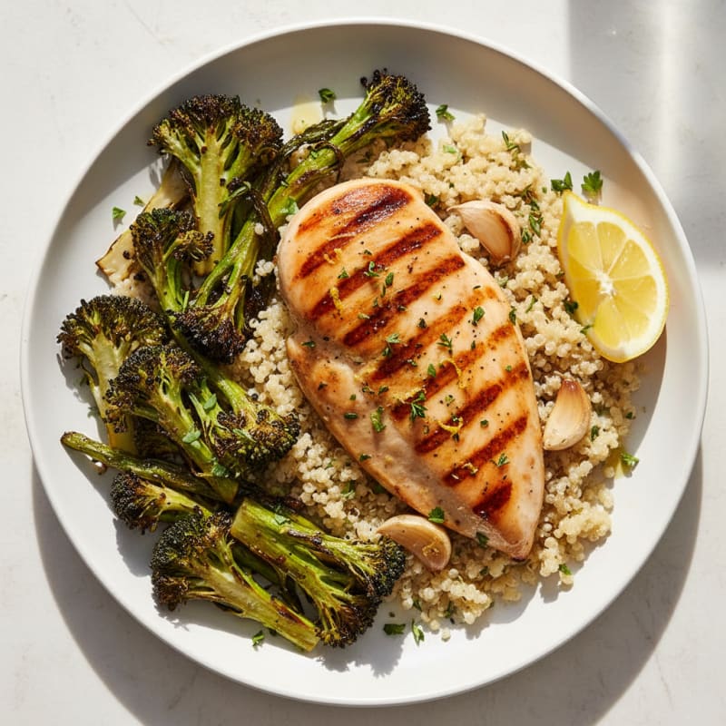 Grilled Chicken Breast with Quinoa and Roasted Broccoli
