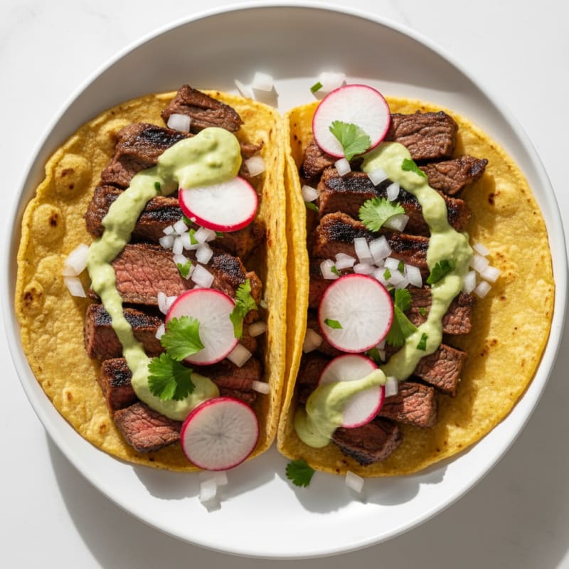 Carne Asada Tacos with Avocado Crema