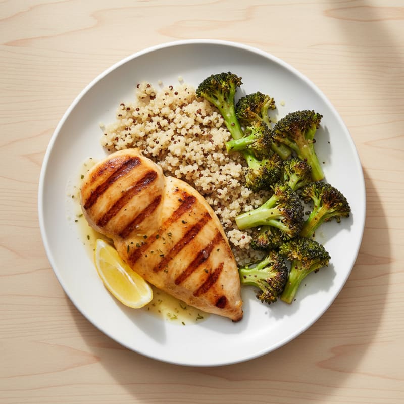 Grilled Chicken Breast with Roasted Broccoli and Quinoa