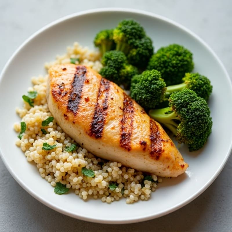 Grilled Chicken Breast with Quinoa and Roasted Broccoli