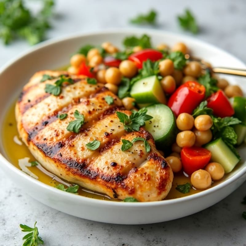 Grilled Chicken Breast with Crunchy Chickpea Salad