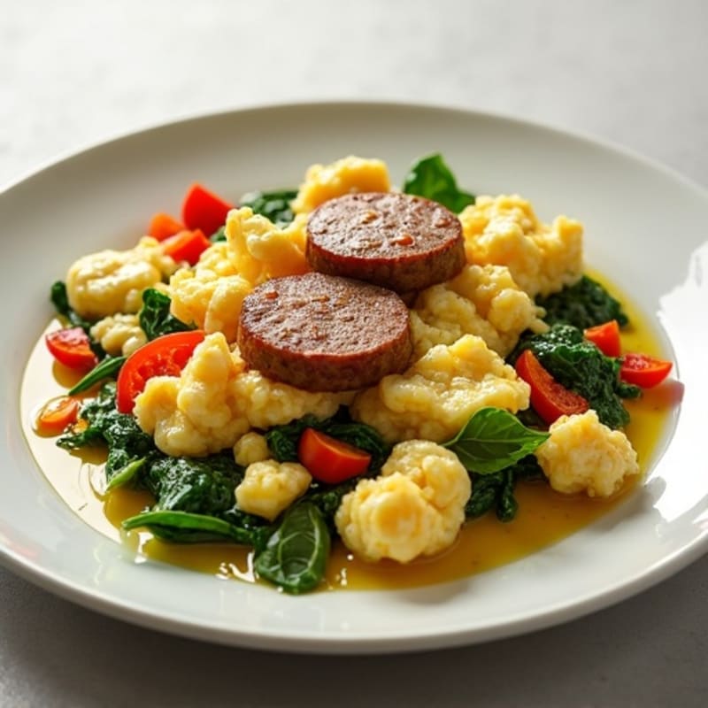 Egg White Scramble with Turkey Sausage and Spinach