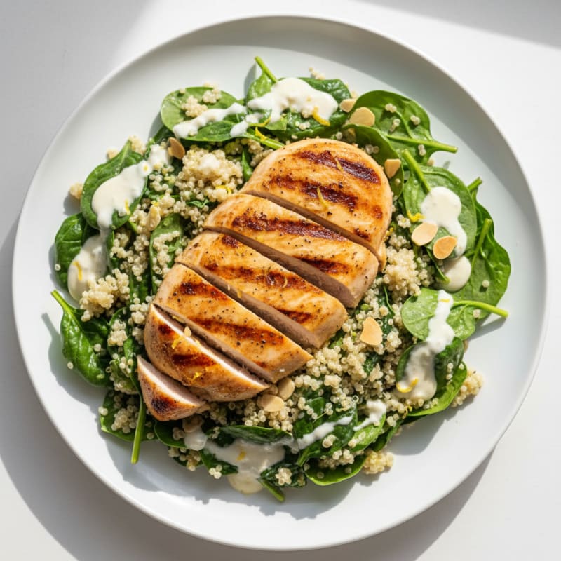 Grilled Chicken Breast with Creamy Quinoa Spinach Salad
