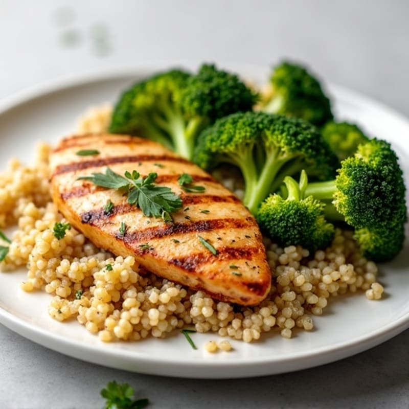 Grilled Chicken Breast with Quinoa and Roasted Broccoli