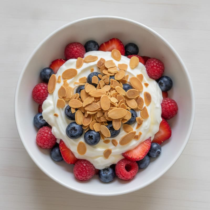 Greek Yogurt Protein Parfait with Mixed Berries and Almonds