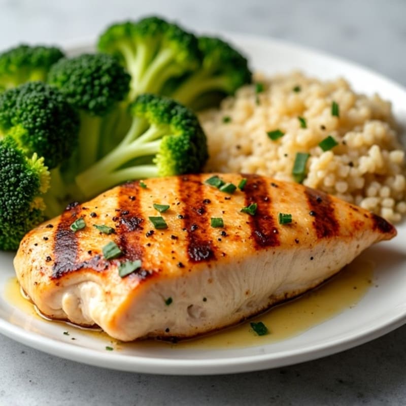 Grilled Chicken Breast with Quinoa and Steamed Broccoli
