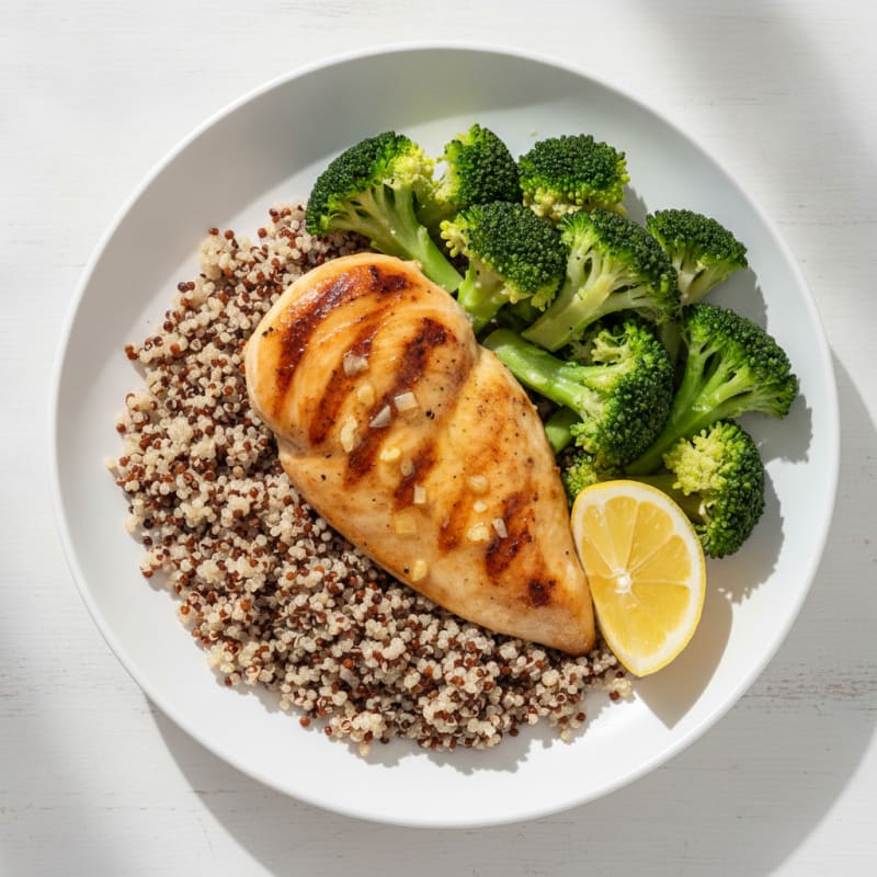 Grilled Chicken Breast with Quinoa and Steamed Broccoli