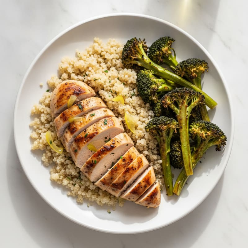 Grilled Chicken Breast with Quinoa and Roasted Broccoli