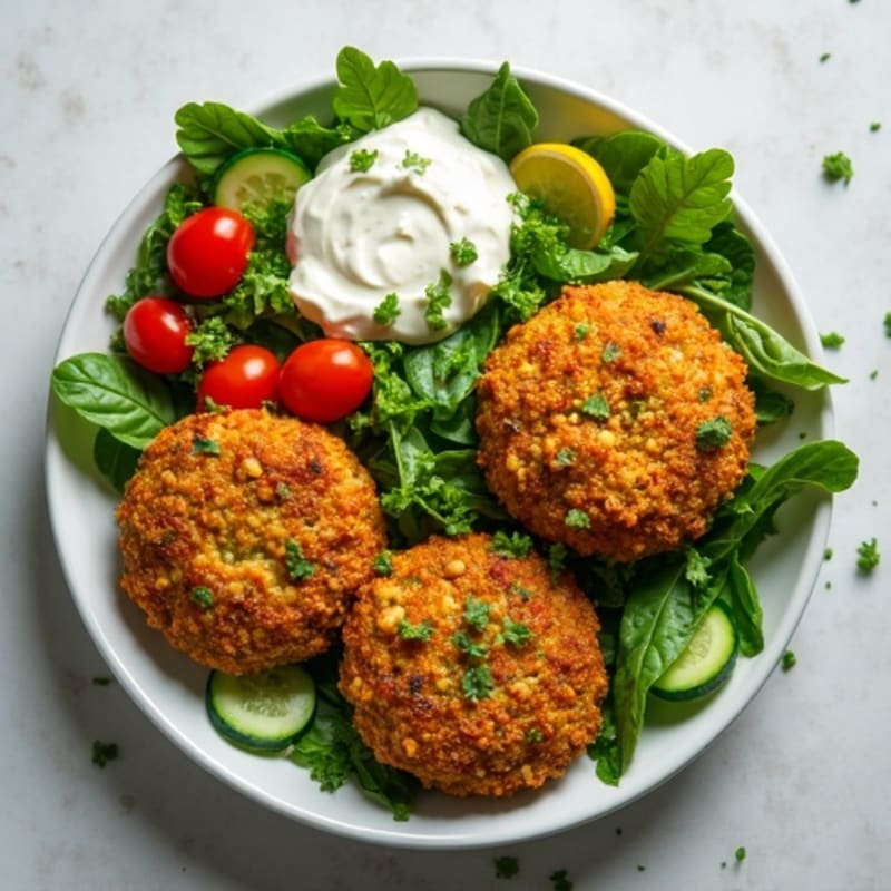 Baked Crispy Falafel with Creamy Tahini and Fresh Herb Salad