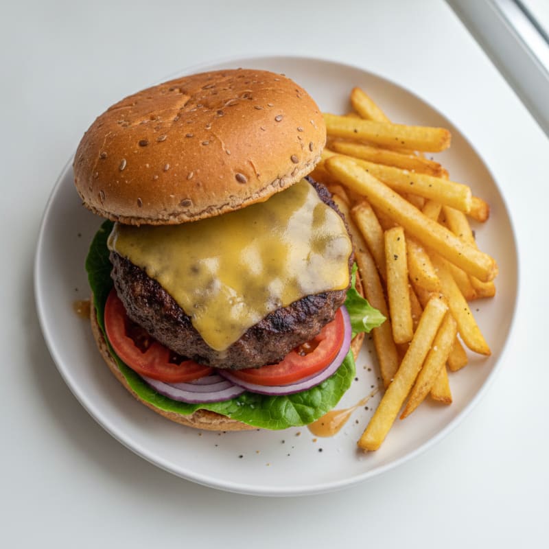 Classic Beef Burger with Crispy Fries